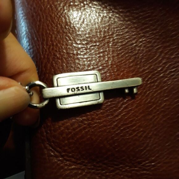 Vintage Fossil Hobo Shoulder Bag Leather Brown Silver‎ Logo Key Zipper Closure - Picture 10 of 13